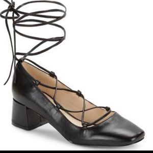 Karl Lagerfeld ankle wra up chunky heeled loafers